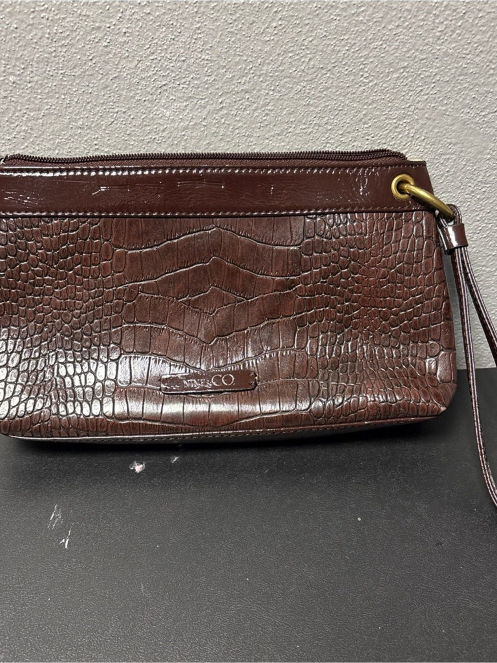 Nine & Co. Clutch/Cosmetic Bag With Crocodile-Embossed Pattern, Brown